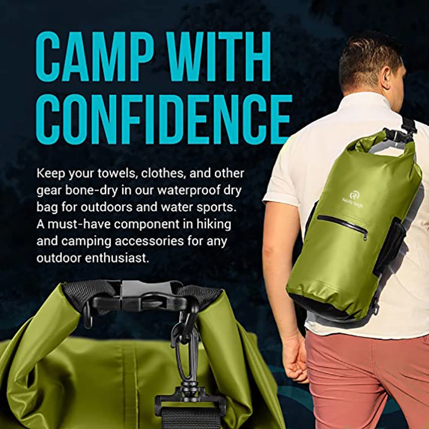 Waterproof Roll Top Dry Sack with 2 Adjustable Shoulder Straps Boating Bag