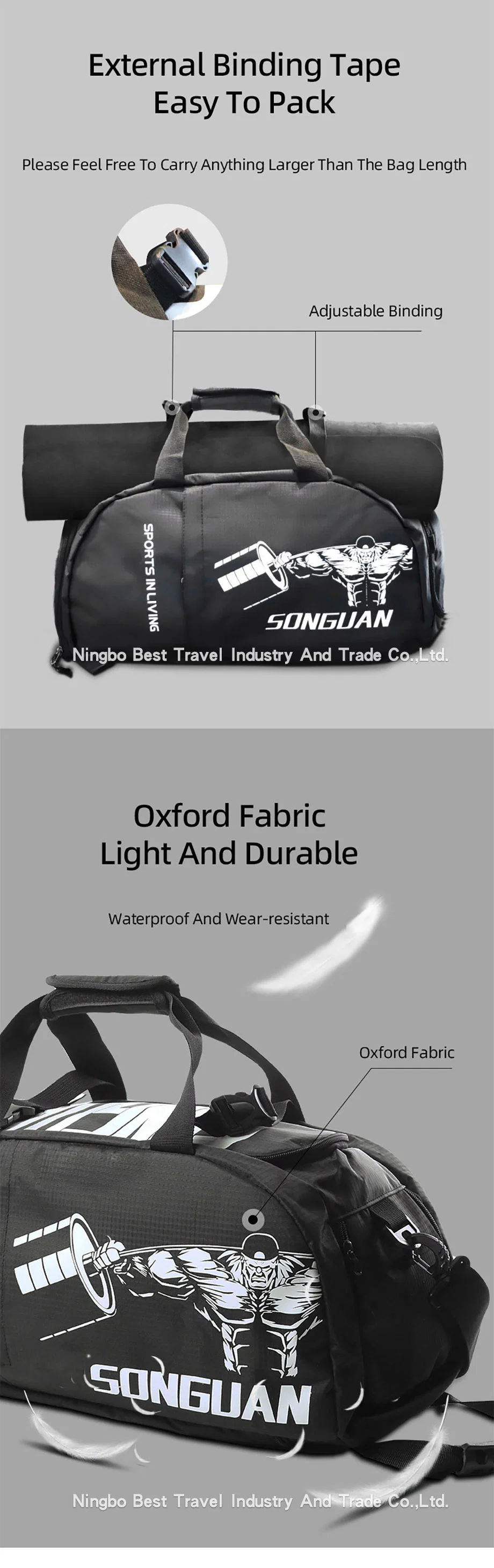 Factory Customized Logo Waterproof Light Durable Travel Sport Fitness Gym Bag